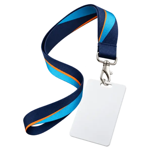 Lanyard corporativo azul, cyan y naranja