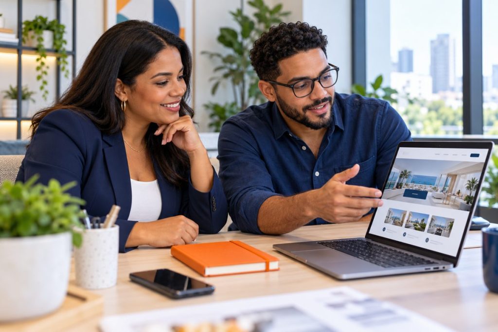 Profesional trabajando en una página web para su empresa